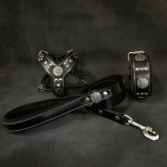 "Maximus Black&Silver" Small dog SET - Harness - collar - lead